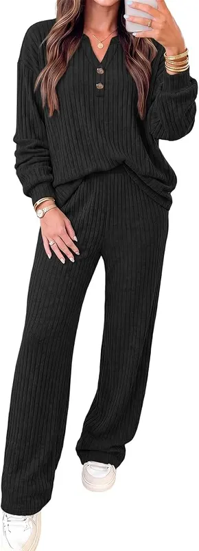 RUMIA Lounge Sets Black – Knit two piece lounge set
