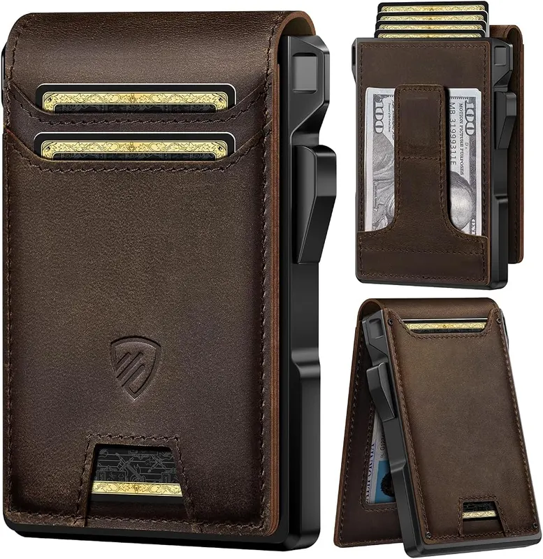 RUNBOX Genuine Leather Bifold Wallet in Full-Grain Dark Coffee
