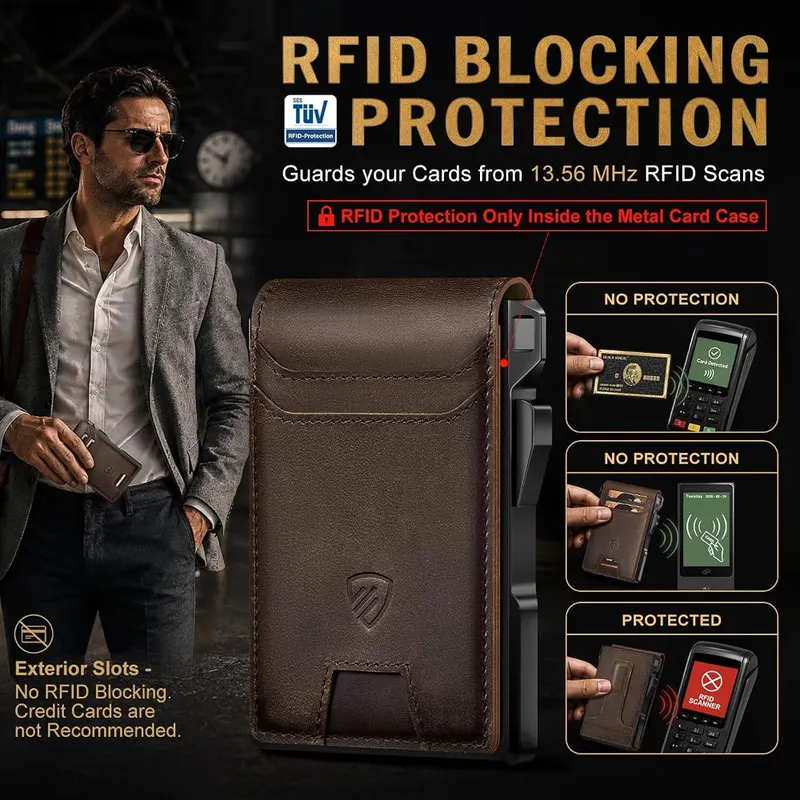 RUNBOX Genuine Leather Bifold Wallet – Magnetic money clip