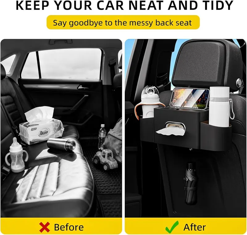RYCELYSIAN Back Seat Car Organizer – Includes two cup holders