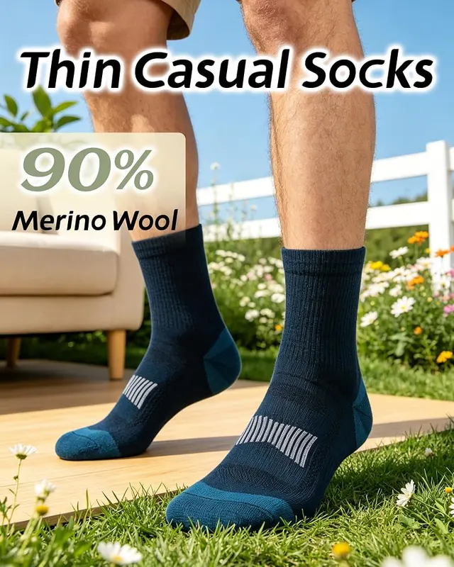 RZTT 3 Pack Men’s 90% Merino Wool – True Seamless Toe Design