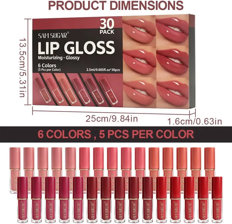 sam sugar 30 Pcs Lip Gloss Set – Moisturizing lip gloss set