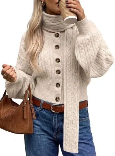 Saodimallsu Womens Cable Knit Button Up Cropped – Soft skin friendly cable knit fabric