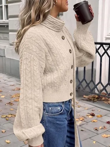 Saodimallsu Womens Cable Knit Button Up Cropped – Modern cropped length for easy styling