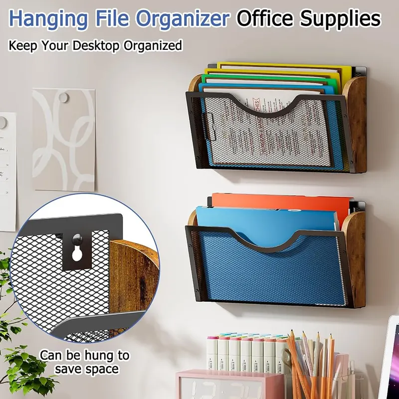 Sbanmao 3 Pack Wall File Organizer – Three metal mesh wall file holders