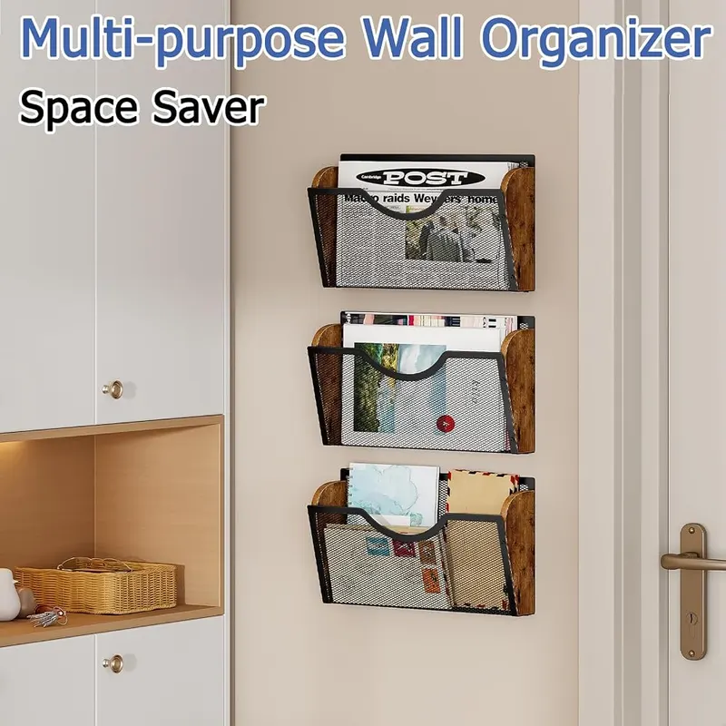Sbanmao 3 Pack Wall File Organizer – Wood frame with wire mesh