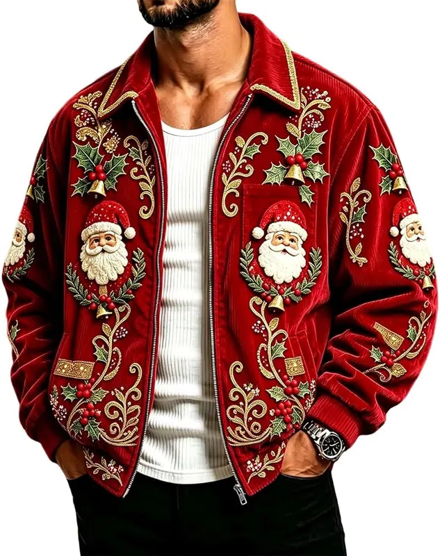 SCRRMZO Christmas Zip Up Jacket – Soft Corduroy Fabric