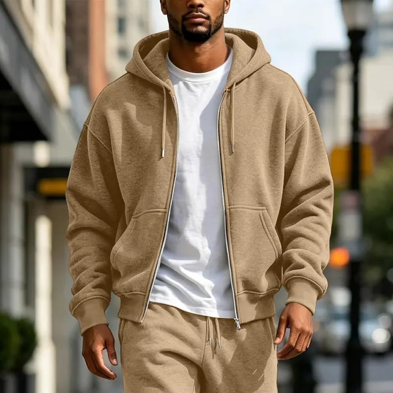 SdGgsgv Men’s Full Zip Fleece Jacket Fall H03 Brown – Relaxed Fit & Dropped Shoulders