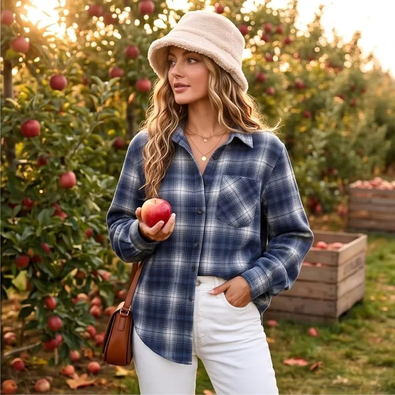 SdGgsgv Plaid Flannel Shirts Y2k C02 Blue – Relaxed Long Sleeve Silhouette