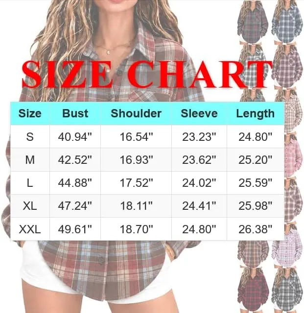 SdGgsgv Plaid Shirt Women Oversized Button Down C03 Pink – Chest Pocket and Curved Hem