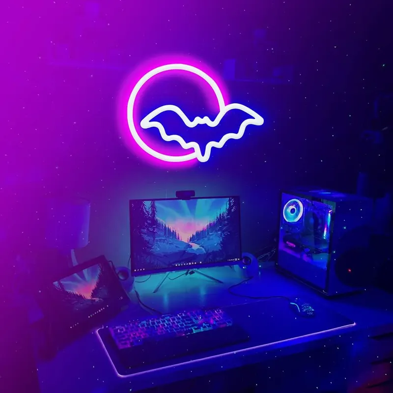 SEMETOR LED Neon Moon Bat Wall Sign – product photo 7 of 7