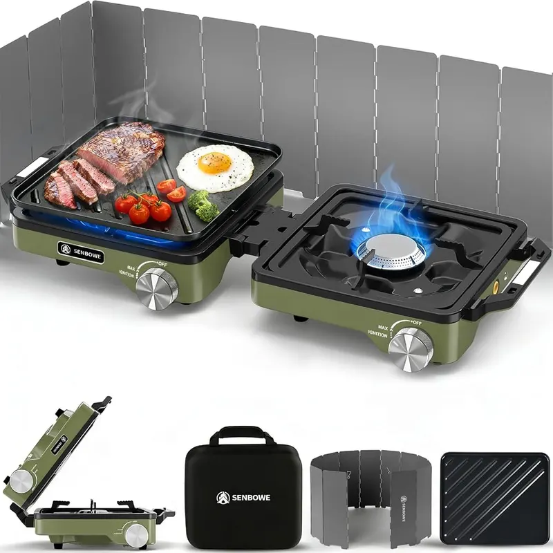 SENBOWE 2-Burner Pro Camping Stove Green in Green