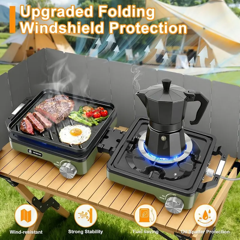 SENBOWE 2-Burner Pro Camping Stove Green – Ultra-Portable With Carry Bag