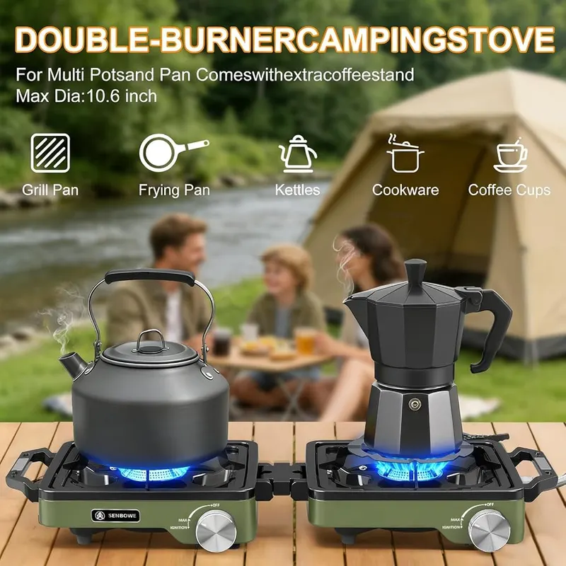 SENBOWE 2-Burner Pro Camping Stove Green – Easy To Clean Sturdy Construction
