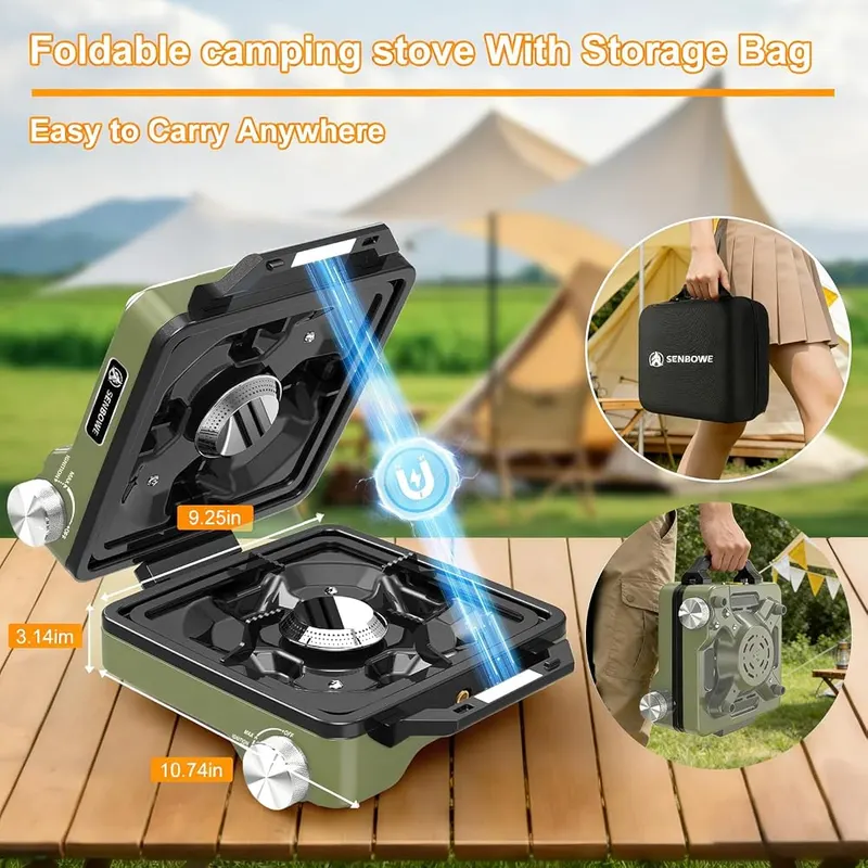 SENBOWE 2-Burner Pro Camping Stove Green – Ultimate Gift For Outdoor Lovers