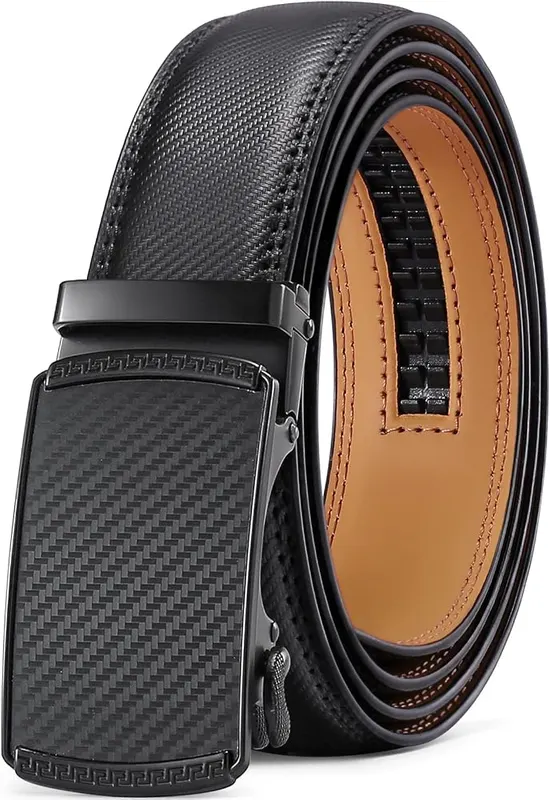 SENDEFN Men’s Leather Belt Automatic Ratchet Buckle in D-black-20