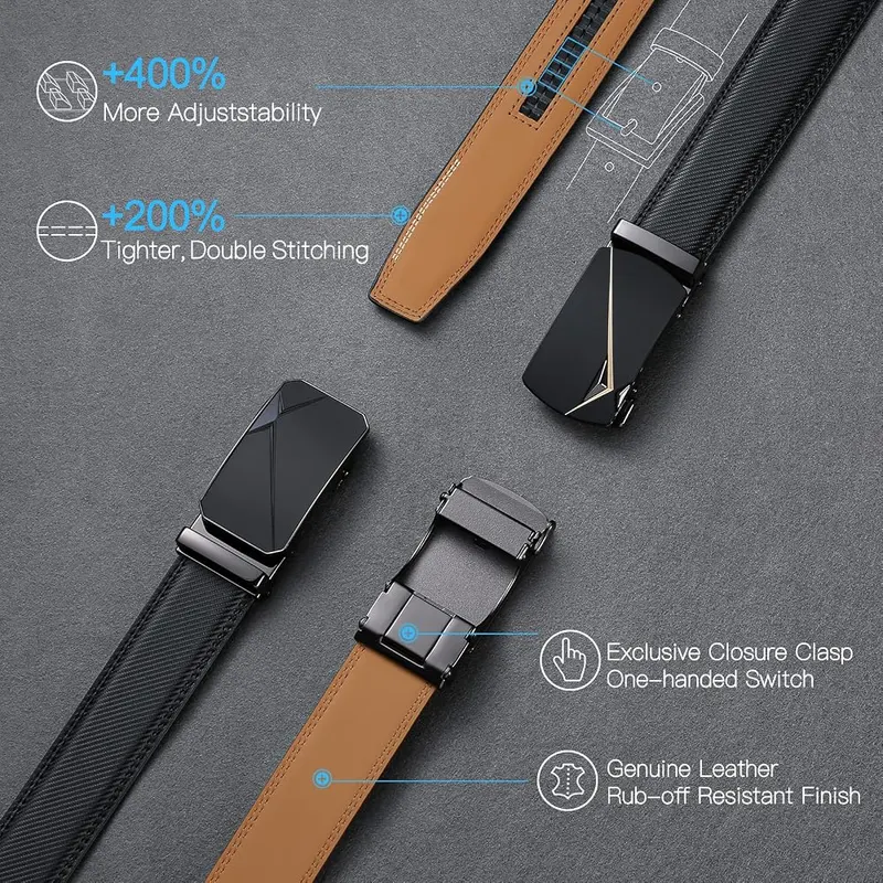SENDEFN Men’s Leather Belt Automatic Ratchet Buckle – Automatic ratchet buckle belt