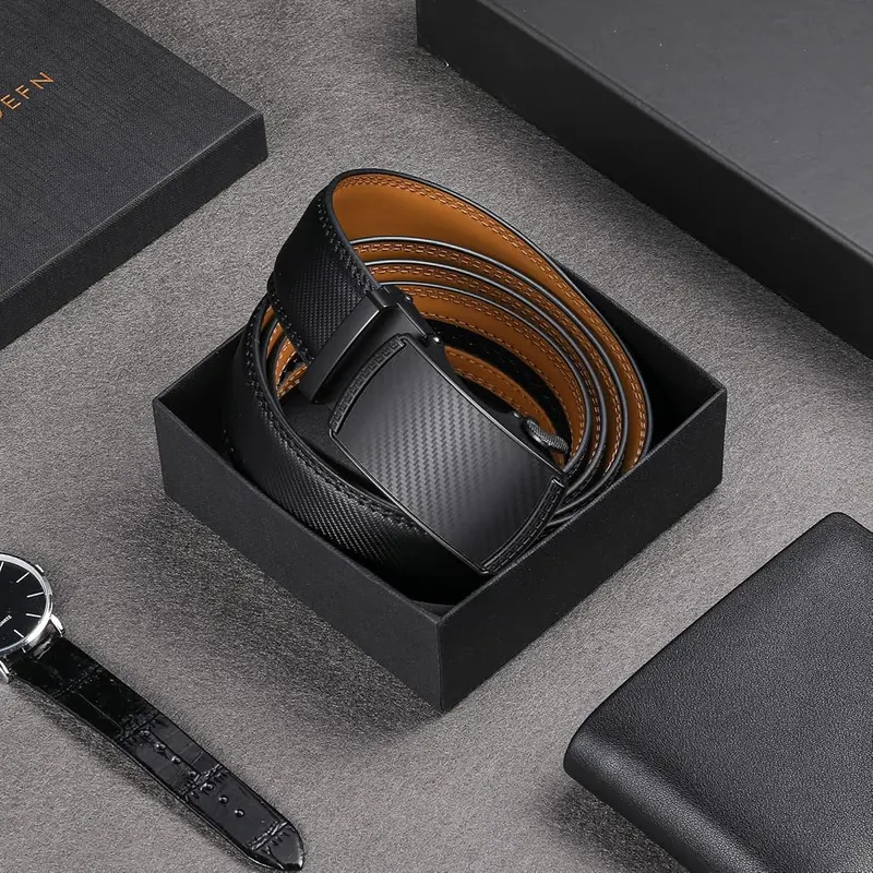 SENDEFN Men’s Leather Belt Automatic Ratchet Buckle – Gift box included