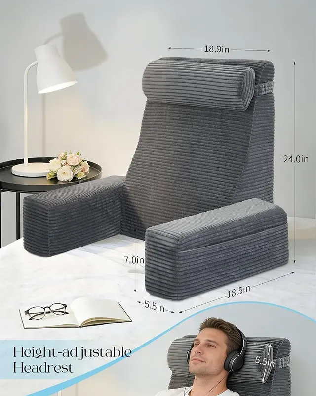 Seniny 24″ Reading Pillow – 24-inch backrest pillow with arms
