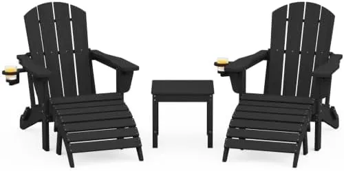 SERWALL 5-Piece HDPE Adirondack Chair and Ottoman – Complete Adirondack Set