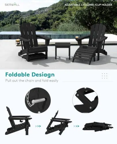 SERWALL 5-Piece HDPE Adirondack Chair and Ottoman – 3-Year Promise