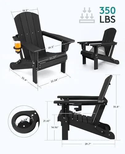 SERWALL 5-Piece HDPE Adirondack Chair and Ottoman – Maintenance-Free