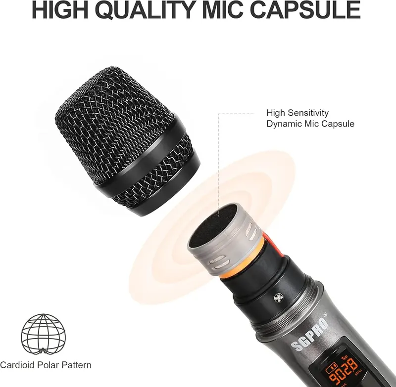 SGPRO SG-14 Dual Wireless Handheld Microphone Set – Compact Receiver