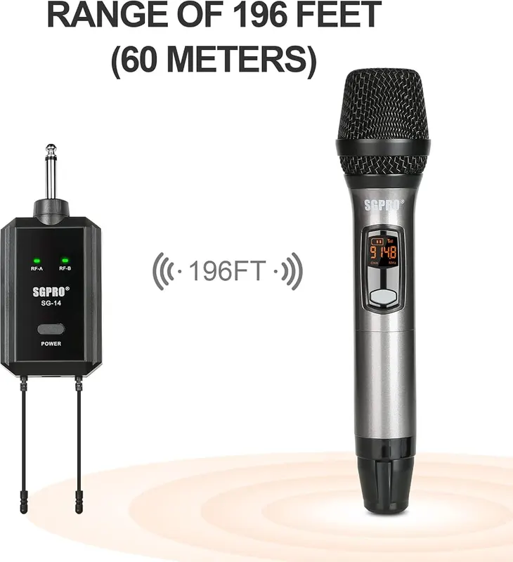 SGPRO SG-14 Dual Wireless Handheld Microphone Set – Battery Power Indicator & Mute Function