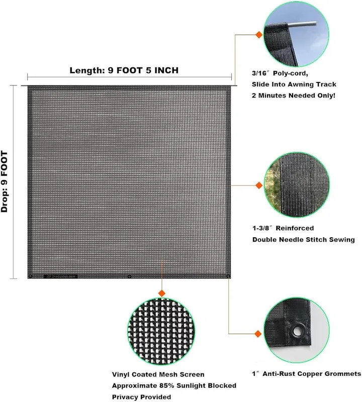 Shadeidea RV Awning Sun Shade Screen 9’x9’5” – Perfect Size Choose