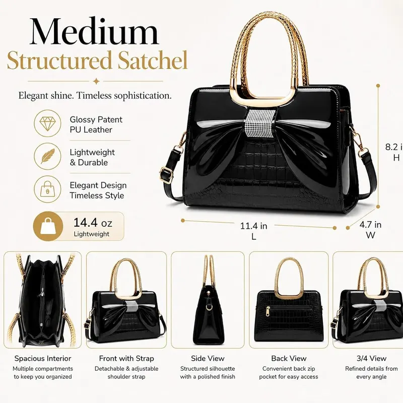SHENGLAICAI Shoulder Bags Y2K – Glossy patent leather finish