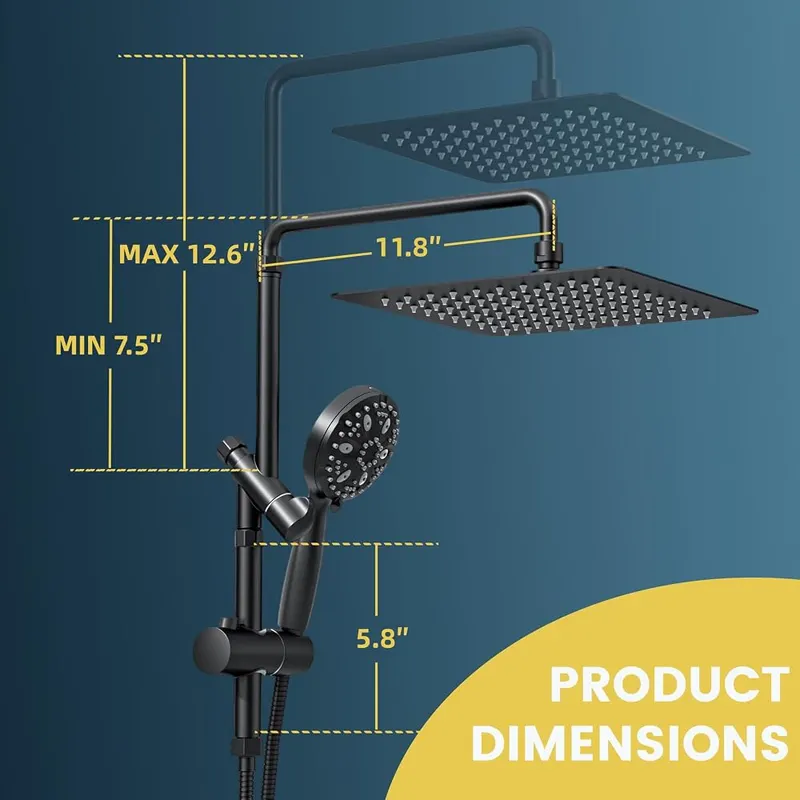 Shineforu 10 Inch Rain Shower Heads – Sturdy metal height adjustable extender arm