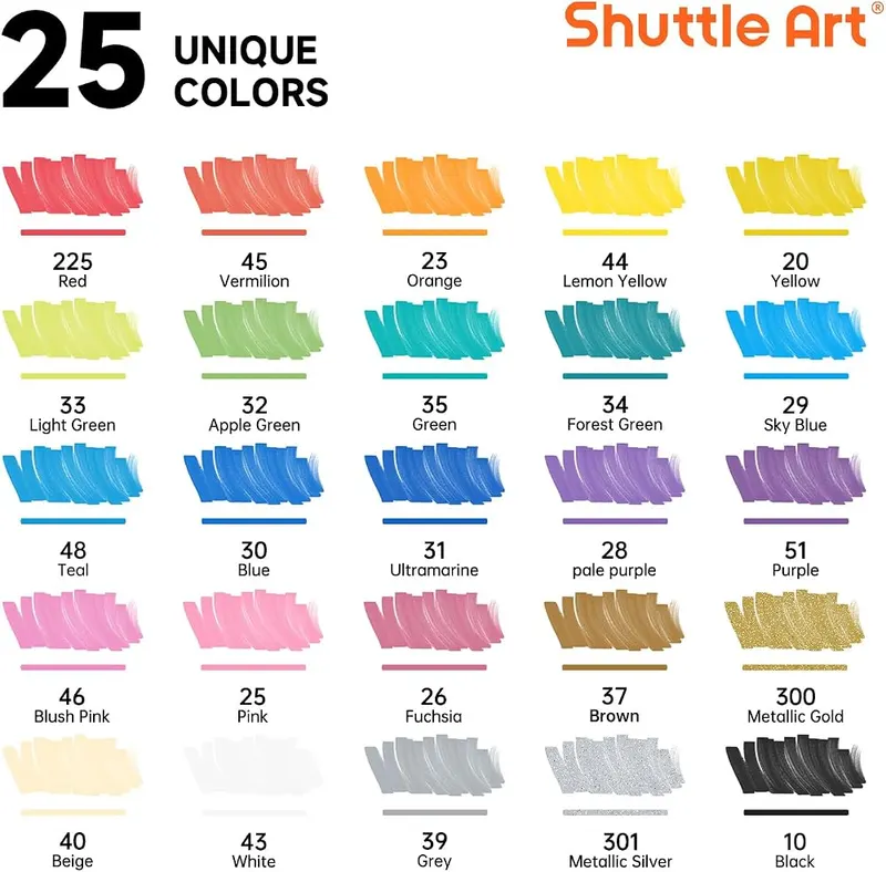 Shuttle Art 25 Colors Brush & Fine Tip – 25 colors including gold and silver