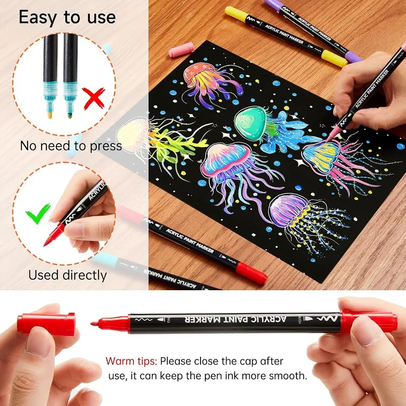 Shuttle Art 25 Colors Brush & Fine Tip – 1-5mm flexible brush tip
