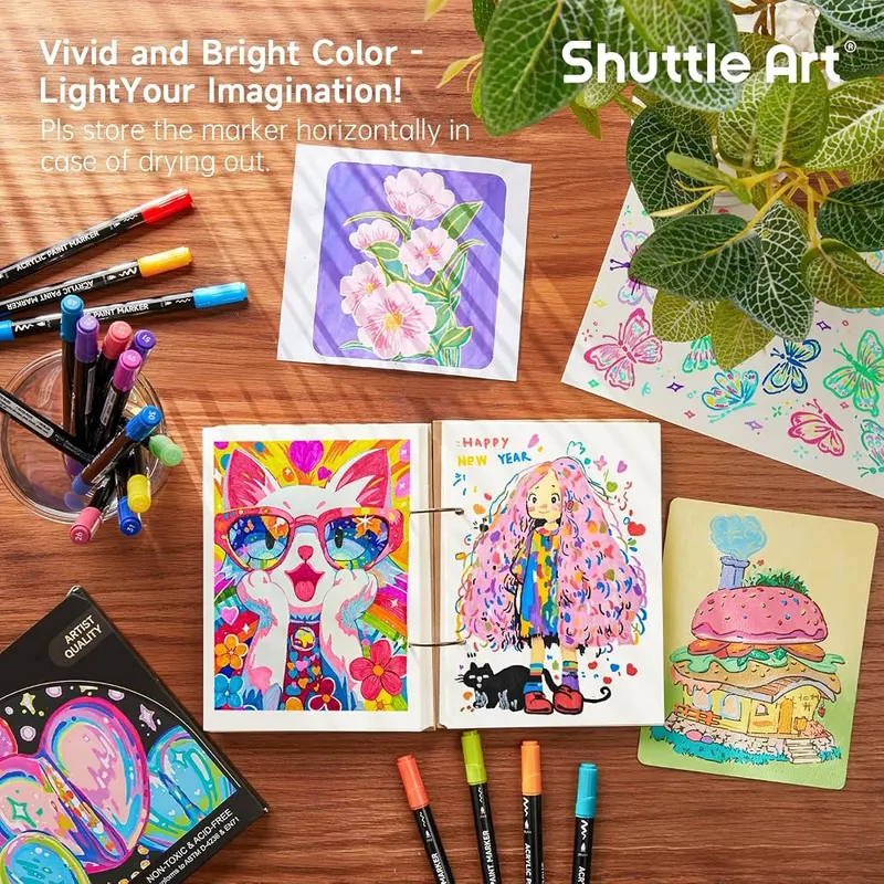 Shuttle Art 25 Colors Brush & Fine Tip – 1mm fine detail tip