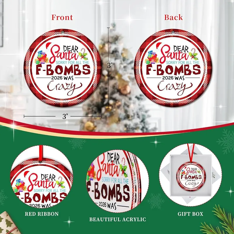 SICOHOME Funny Christmas Ornament 2026 – Red ribbon for hanging