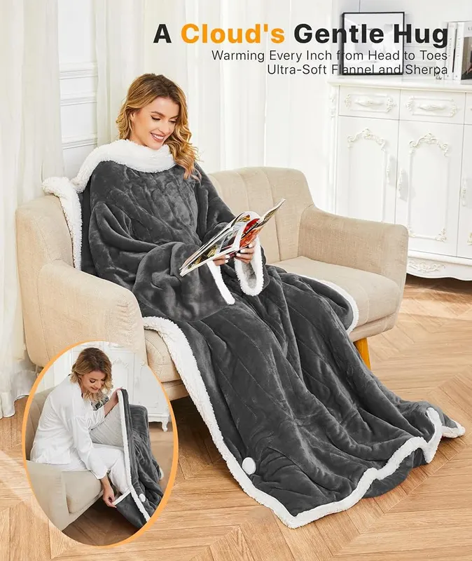 SIHOHAN Portable Heated Blanket – Wearable heated throw blanket