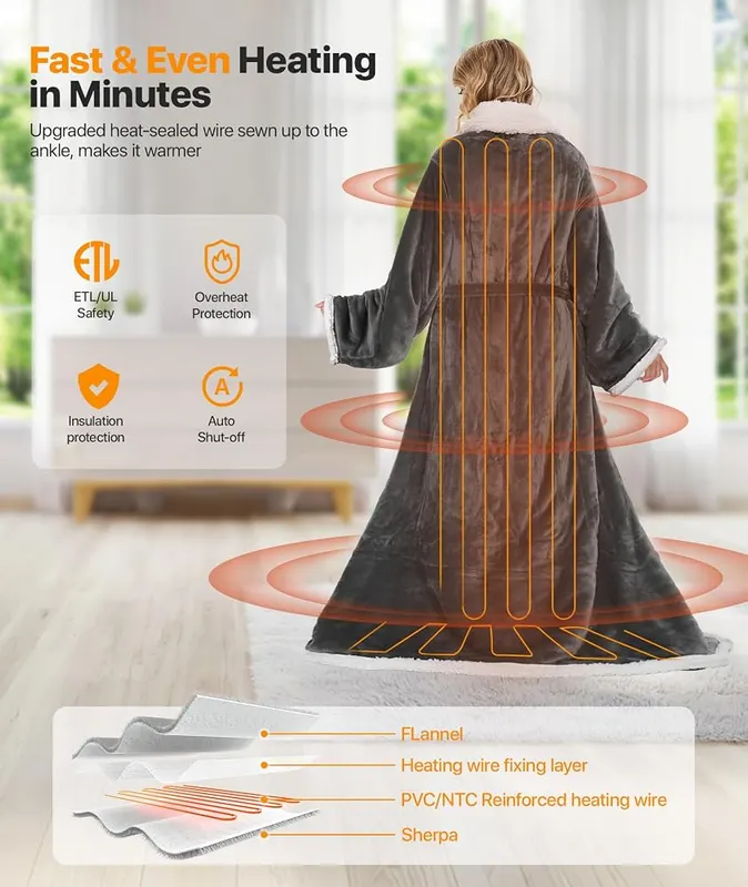 SIHOHAN Portable Heated Blanket – Long sleeves and foot pockets