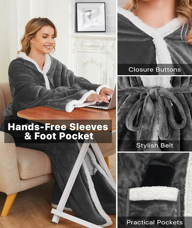 SIHOHAN Portable Heated Blanket – Sherpa and flannel fleece layers