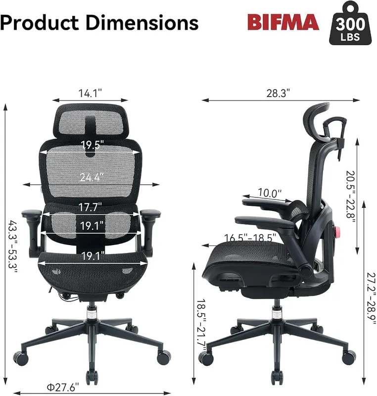 SIHOO B300 Pro Ergonomic Office Chair Without 3D – 4D adjustable lumbar support