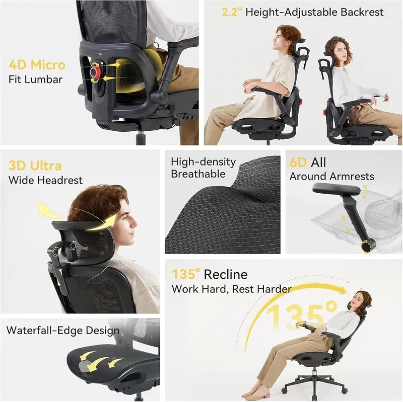 SIHOO B300 Pro Ergonomic Office Chair Without 3D – Adjustable backrest and seat depth