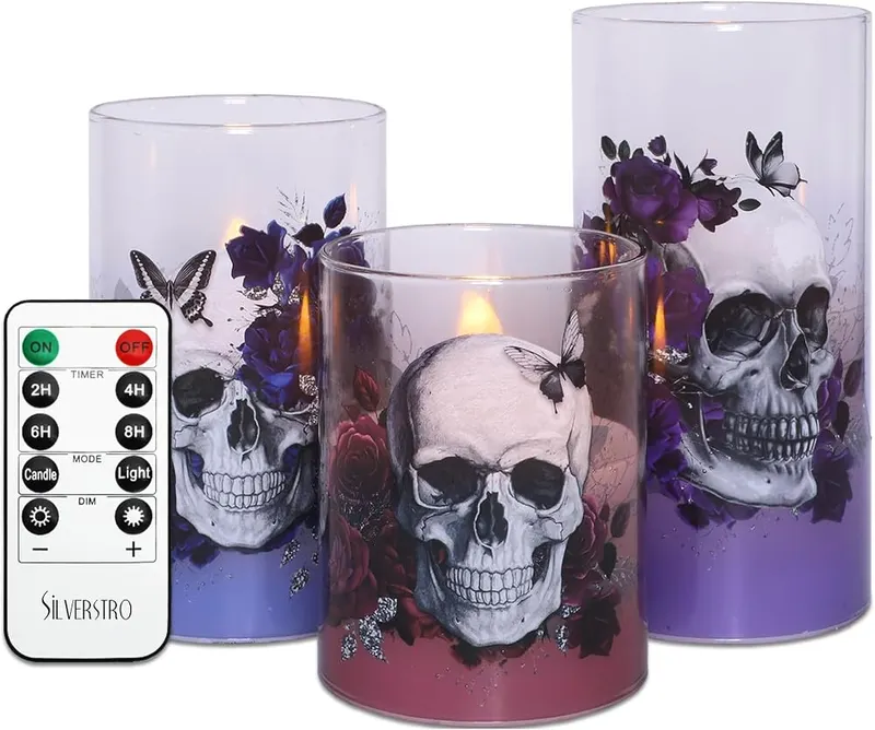 Silverstro Gothic Skull Flameless Candles Set