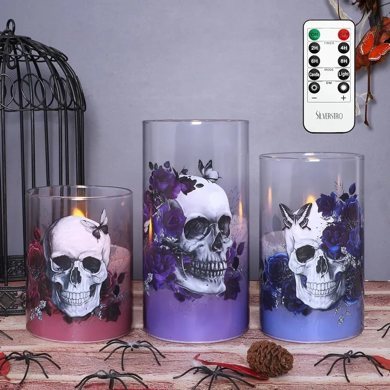 Silverstro Gothic Skull Flameless Candles Set – Design Features