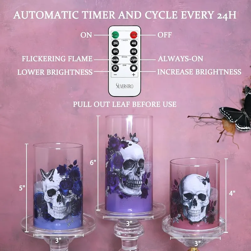 Silverstro Gothic Skull Flameless Candles Set – Remote Control