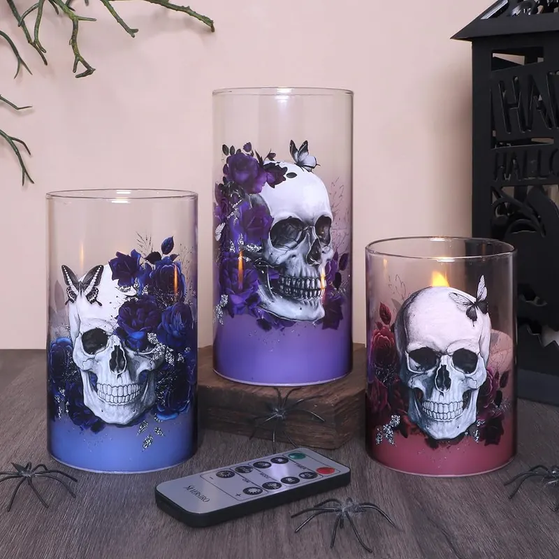 Silverstro Gothic Skull Flameless Candles Set – Timer Function