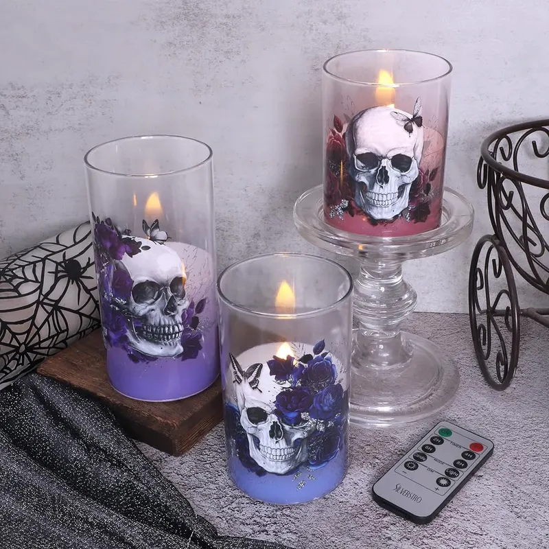 Silverstro Gothic Skull Flameless Candles Set – Lighting Modes