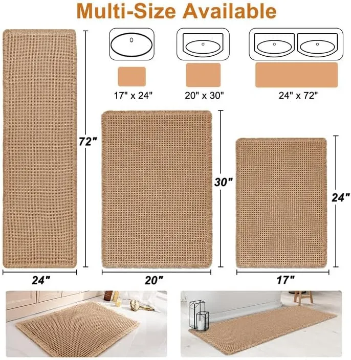 Siyaluens Luxury Waffle Bath Mat – Waffle weave boho bath runner