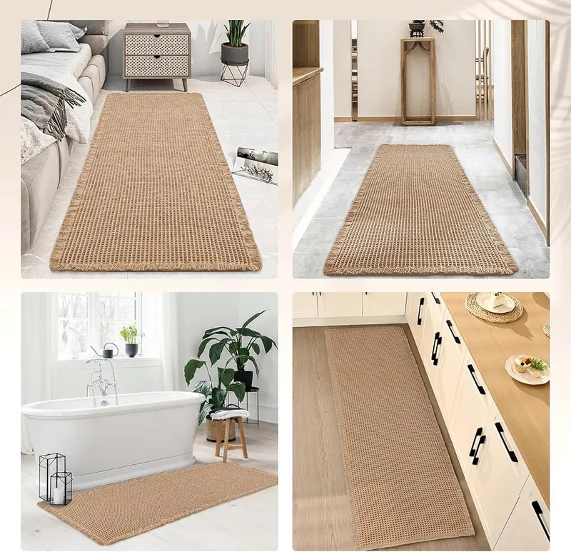 Siyaluens Luxury Waffle Bath Mat – Tassel ends for boho style
