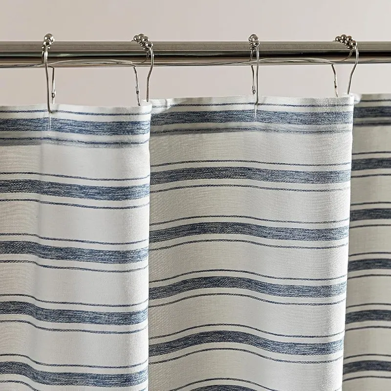 SLEEP ZONE Long Striped Shower Curtain – Long 72x80 Inch - extra drop for tall