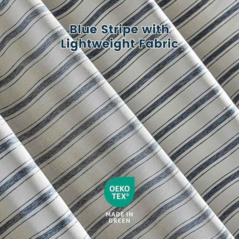 SLEEP ZONE Long Striped Shower Curtain – Crisp Blue and White Stripes