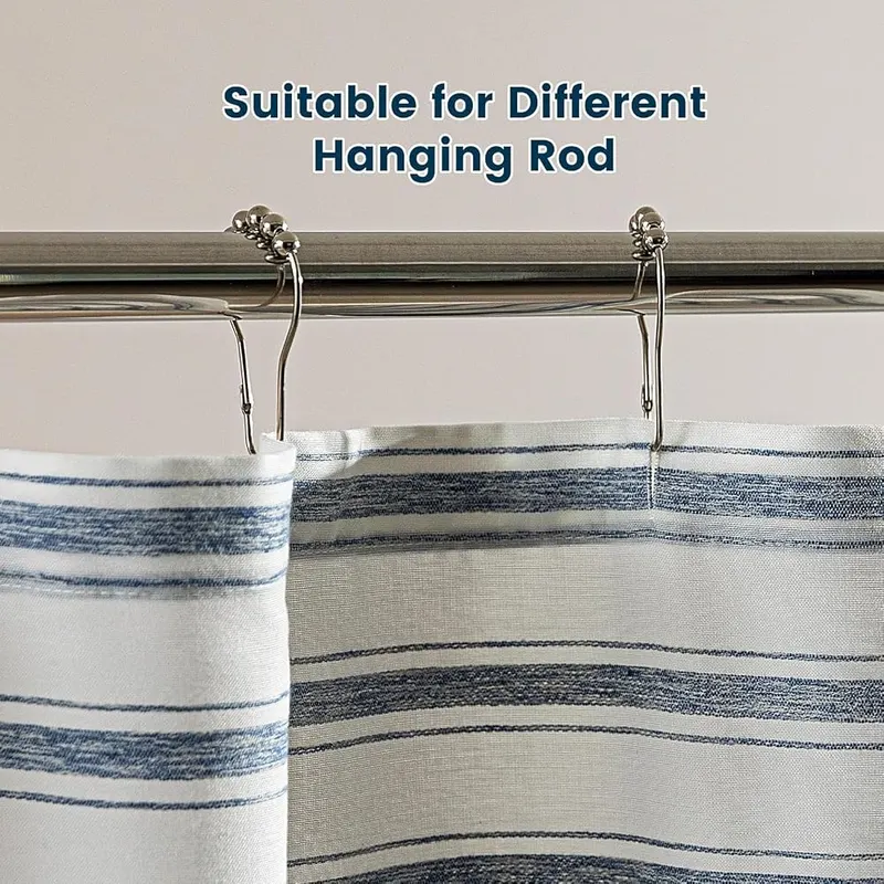 SLEEP ZONE Long Striped Shower Curtain – Thick Cotton-Like Waffle Fabric - 285GSM